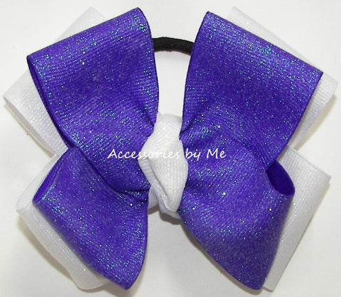 Glitter Purple White Cheer Bow