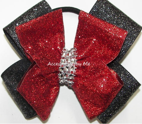 Glitter Red Black Cheer Bow