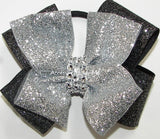 Glitter Silver Black Hair Bow