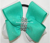 Glitter Tropic & White Rhinestone Center Cheer Bow