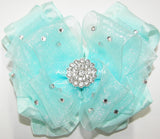 Glitzy Aqua Organza Ruffle Hair Bow