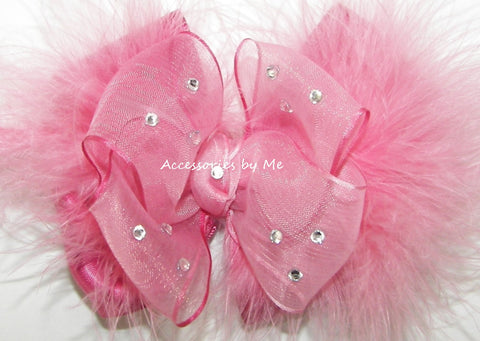 Glitzy Blush Mauve Pink Marabou Hair Bow