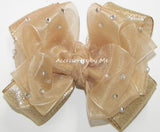 Glitzy Champagne Gold Organza Satin Hair Bow