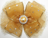 Glitzy Gold Organza Metallic Tutu Satin Hair Bow