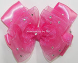 Glitzy Hot Pink Organza Satin Hair Bow