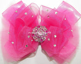 Glitzy Hot Pink and Strawberry Pink Organza Satin Tulle Hair Bow