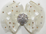 Glitzy Light Ivory Gold Organza Tulle Hair Bow