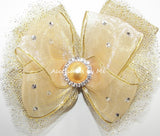 Glitzy Ivory Gold Organza Metallic Tutu Hair Bow