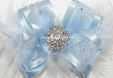 Glitzy Light Blue Organza Marabou Satin Hair Bow