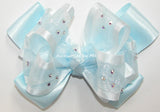 Glitzy Light Blue Organza Satin Hair Bow