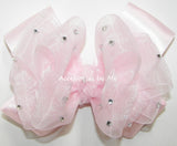 Glitzy Light Pink Organza Satin Bow Socks