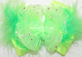 Glitzy Neon Lime Organza Satin Marabou Hair Bow