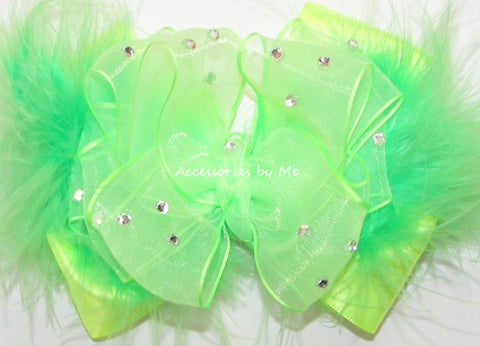 Glitzy Neon Lime Organza Marabou Hair Bow