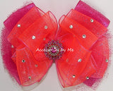 Glitzy Neon Coral Fuchsia Pink Tutu Hair Bow