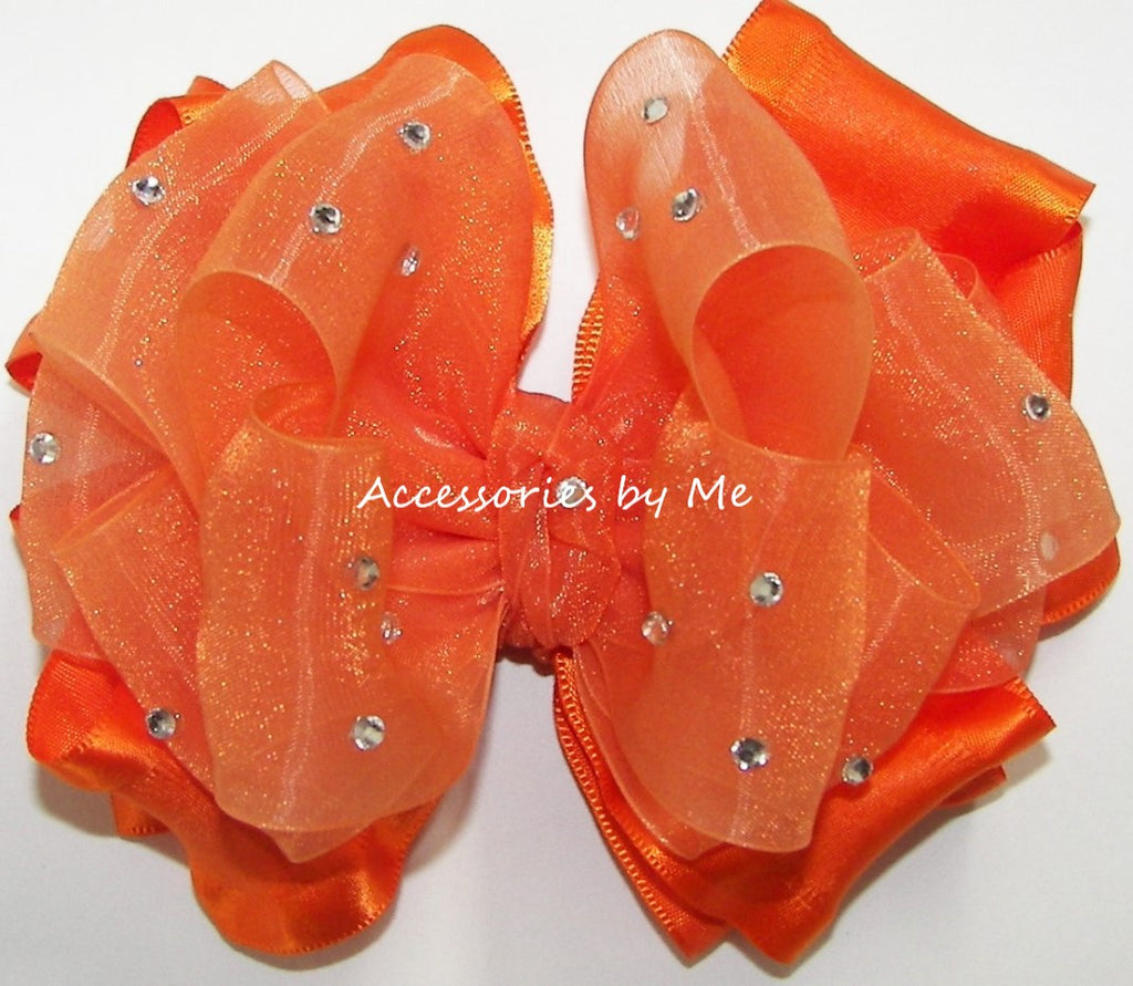 Glitzy Orange Organza Ruffle Hair Bow