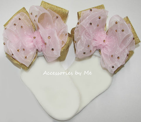 Glitzy Pink Gold Bow Socks