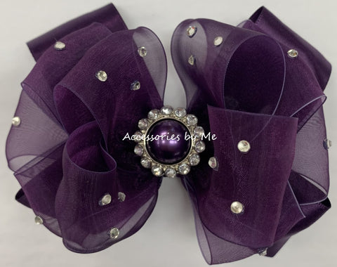Glitzy Plum Organza Satin Hair Bow