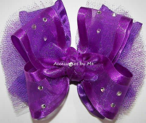 Glitzy Purple Organza Ruffle Tutu Hair Bow
