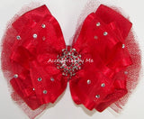 Glitzy Red Organza Satin Tulle Hair Bow