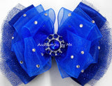 Glitzy Royal Blue Organza Tulle Satin Hair Bow