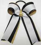 White Black Gold Metallic Ponytail Bow