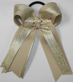 Natural Grosgrain and Gold Metallic Ponytail Hair Bow