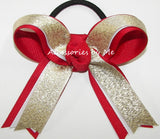 Gymnastics Glitter Gold White Red Ponytail Bow