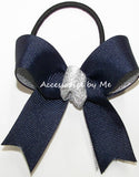 Navy Silver Metallic Pigtail Bow