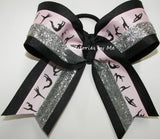 Gymnastics Pink Black Silver Glitter Hair Bow