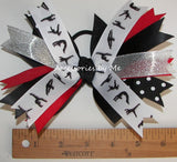 Gymnastics Red Black Silver Pinwheel Hair Bow