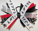 Gymnastics Red Black Silver Pinwheel Bow