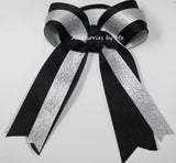 Gymnastics Silver Black Ponytail Holder Hair Bow