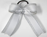 Silver White Ponytail Holder Hair Bow