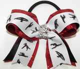 Gymnastics Black Satin Red Glitter Ponytail Bow