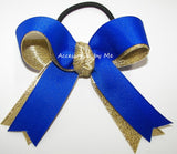 Gymnastics Regulation Size Electric Blue Gold Ponytail Bow