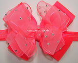 High Glitz Neon Coral Organza Satin Hair Bow