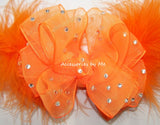 High Glitz Neon Orange Organza Bright Marabou Grosgrain Hair Bow