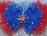 High Glitz Patriotic Red White Blue Organza Satin Marabou Hair Bow