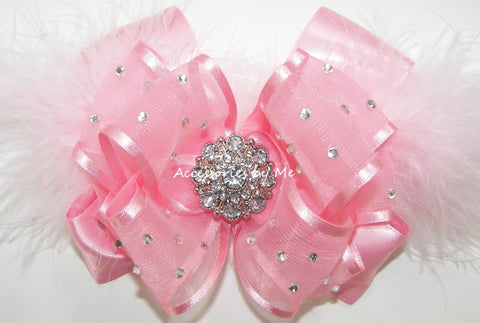 High Glitz Pink Marabou Hair Bow