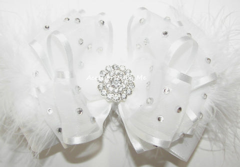 High Glitz White Marabou Hair Bow