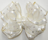 High Glitz White Organza Satin Gold Trim Hair Bow