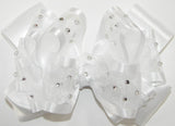 High Glitz Pageant White Organza Satin Hair Bow