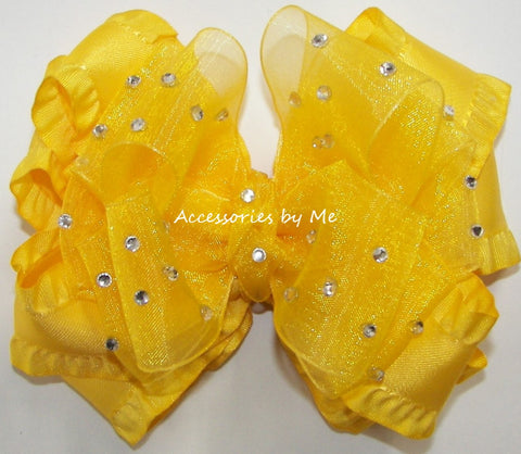 High Glitz Yellow Gold Organza Ruffle Hair Bow
