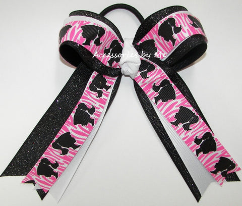 Hot Pink Black Zebra Ponytail Bow