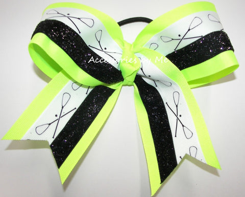 Lacrosse Neon Lime Black Glitter Hair Bow