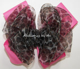 Leopard Organza Hot Pink Hair Bow