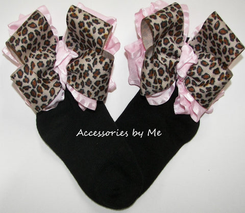 Leopard Light Pink Ruffle Bow Socks