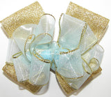 Light Blue and Gold Metallic Hair Bow