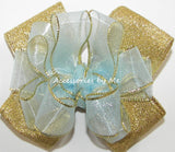 Light Blue Gold Metallic Hair Bow