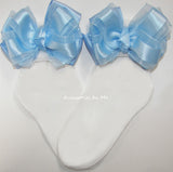 Light Blue Organza Satin Bow Socks